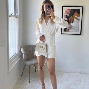 Zara White Wrap Front Satin Effect Dress
